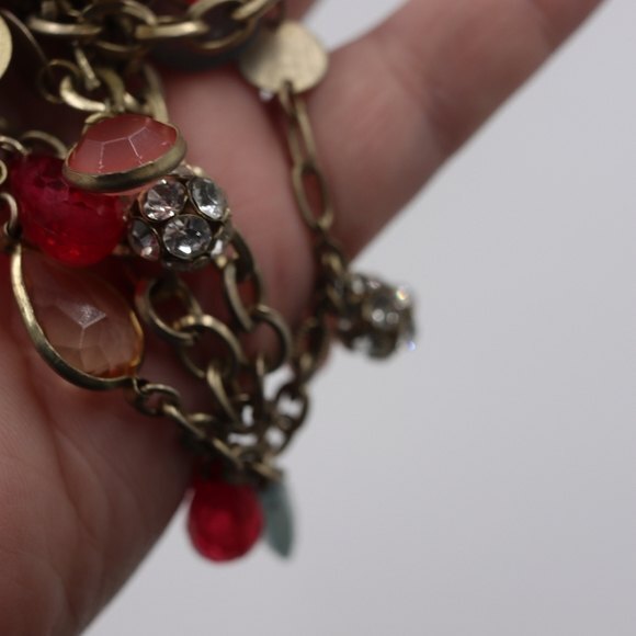 Multi-Strand Colorful Chain Boho Statement Necklace with Stones & Rhinestones - Picture 9 of 10